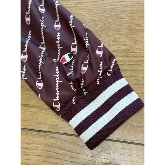 Champion Life All‎ Over Print Maroon Satin Baseball Jacket Mens Sz Medium Preppy - Picture 15 of 16